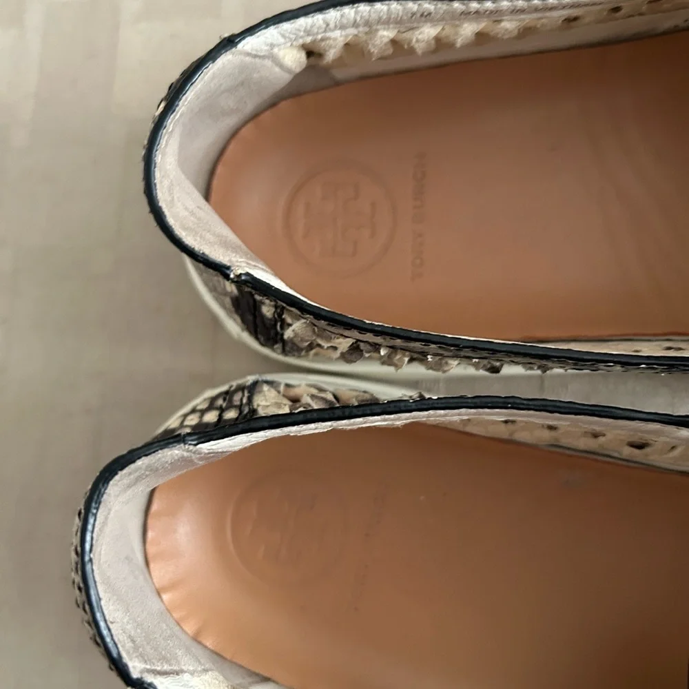 Tory Burch Huarache Woven Snake Print Slip On Sneakers